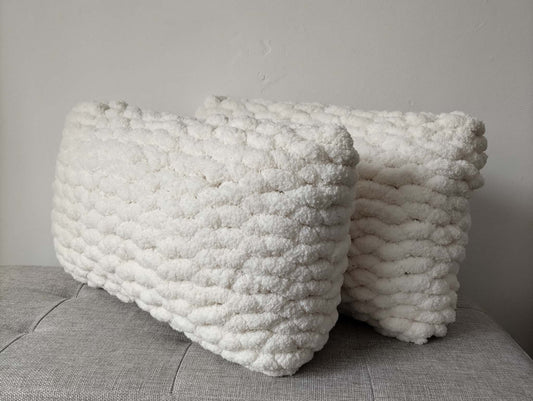 buy 2 hand knit rectangular cushions offer cream