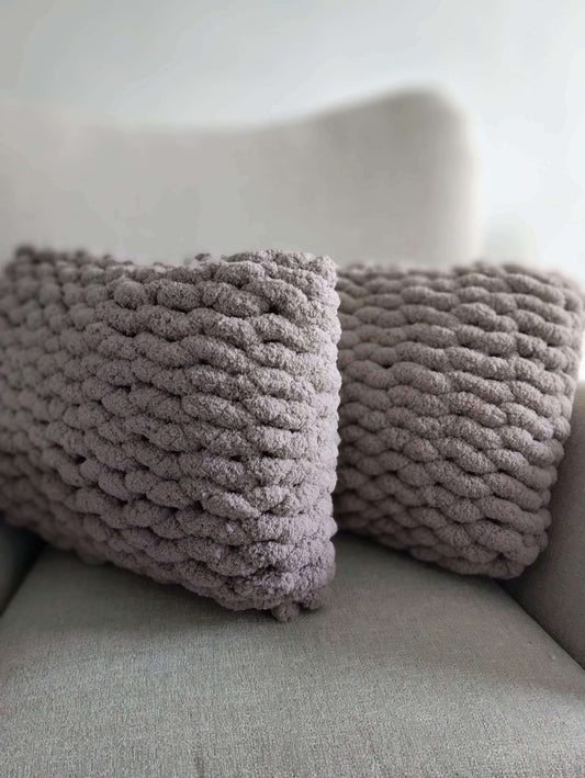buy 2 hand knit rectangular cushions offer grey