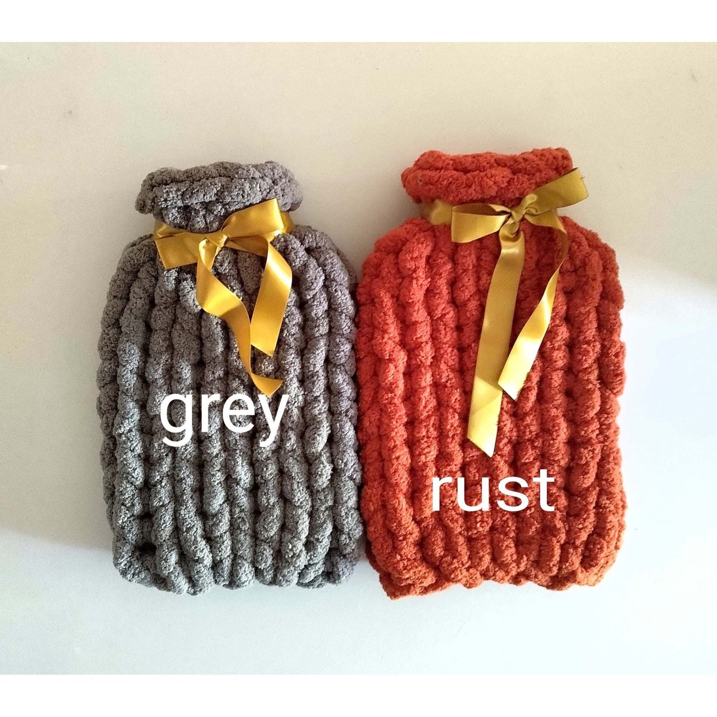 Hot water bottle covers hand knit- super soft chenille yarn