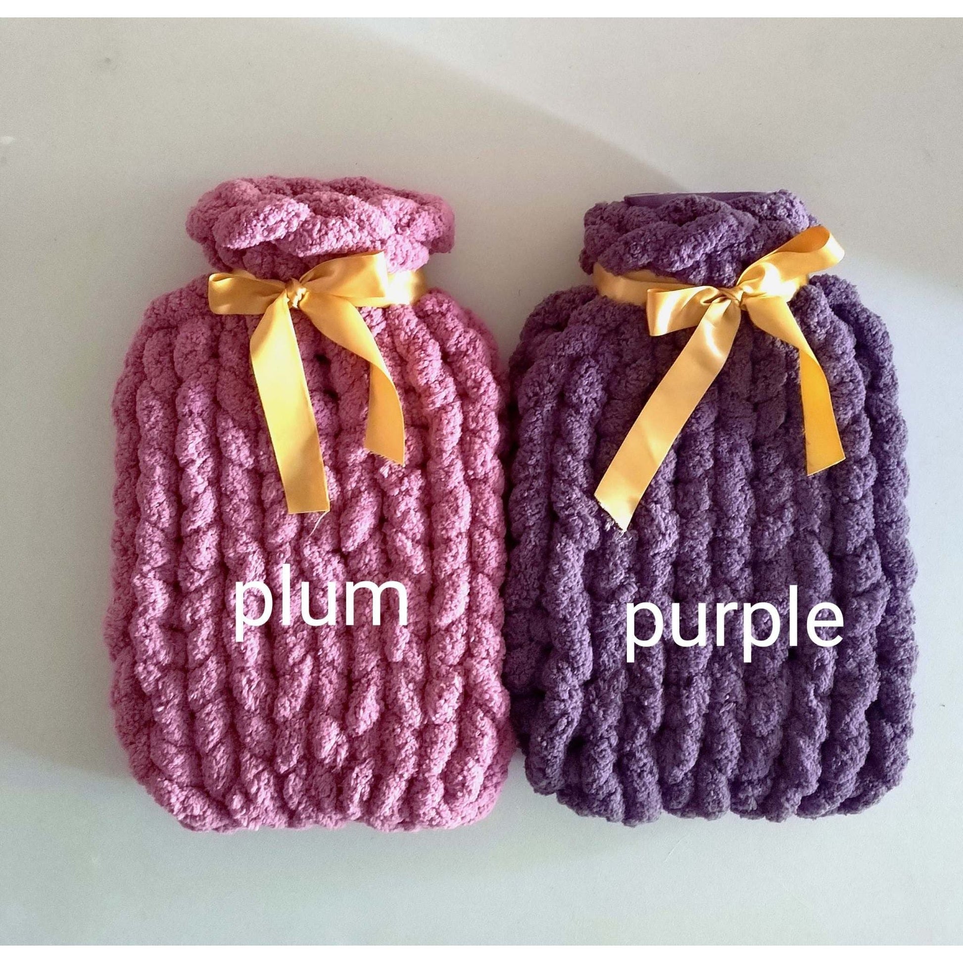 Hot water bottle covers hand knit- super soft chenille yarn