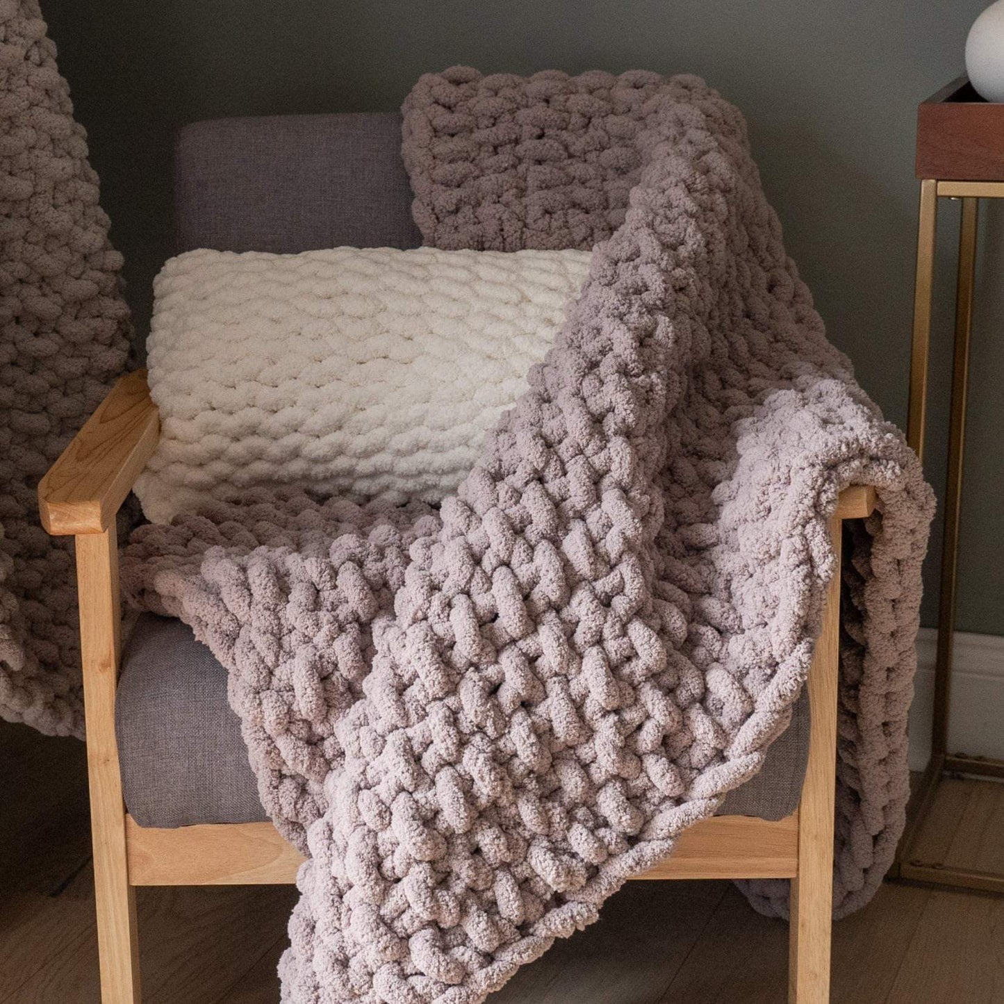 rectangular hand knit cushions in soft chenille yarn