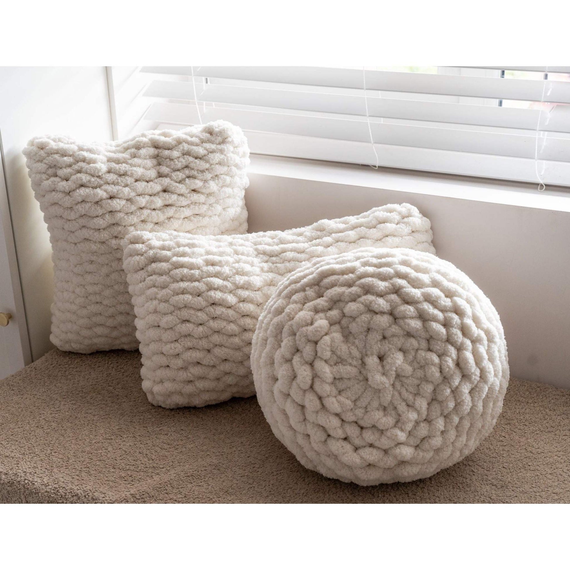 cream hand knit cushion trio