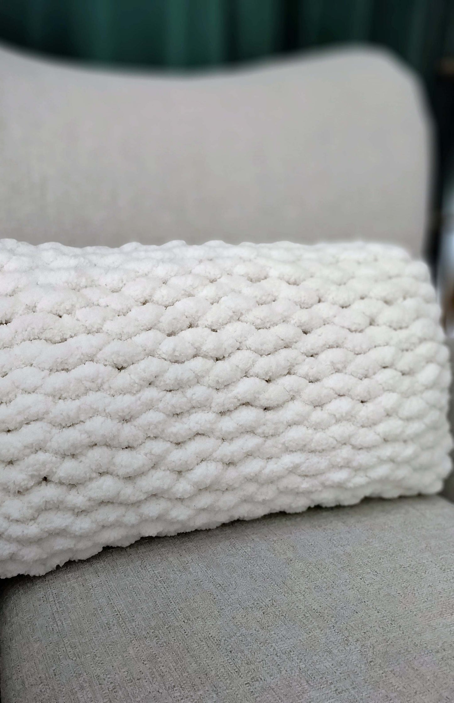 rectangular hand knit cushions in soft chenille yarn cream
