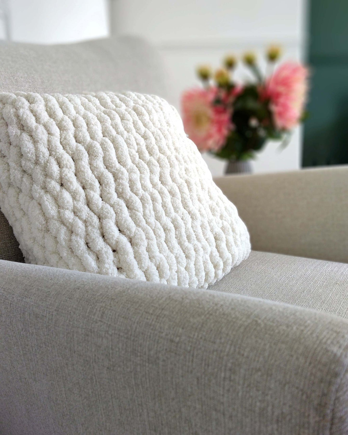 chunky hand knitted cushion - square