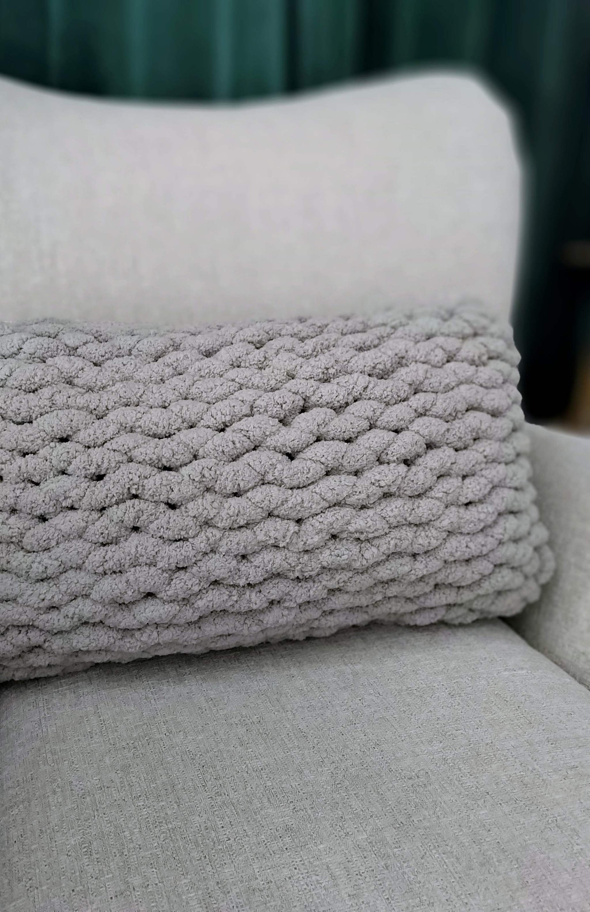 rectangular hand knit cushions in soft chenille yarn grey