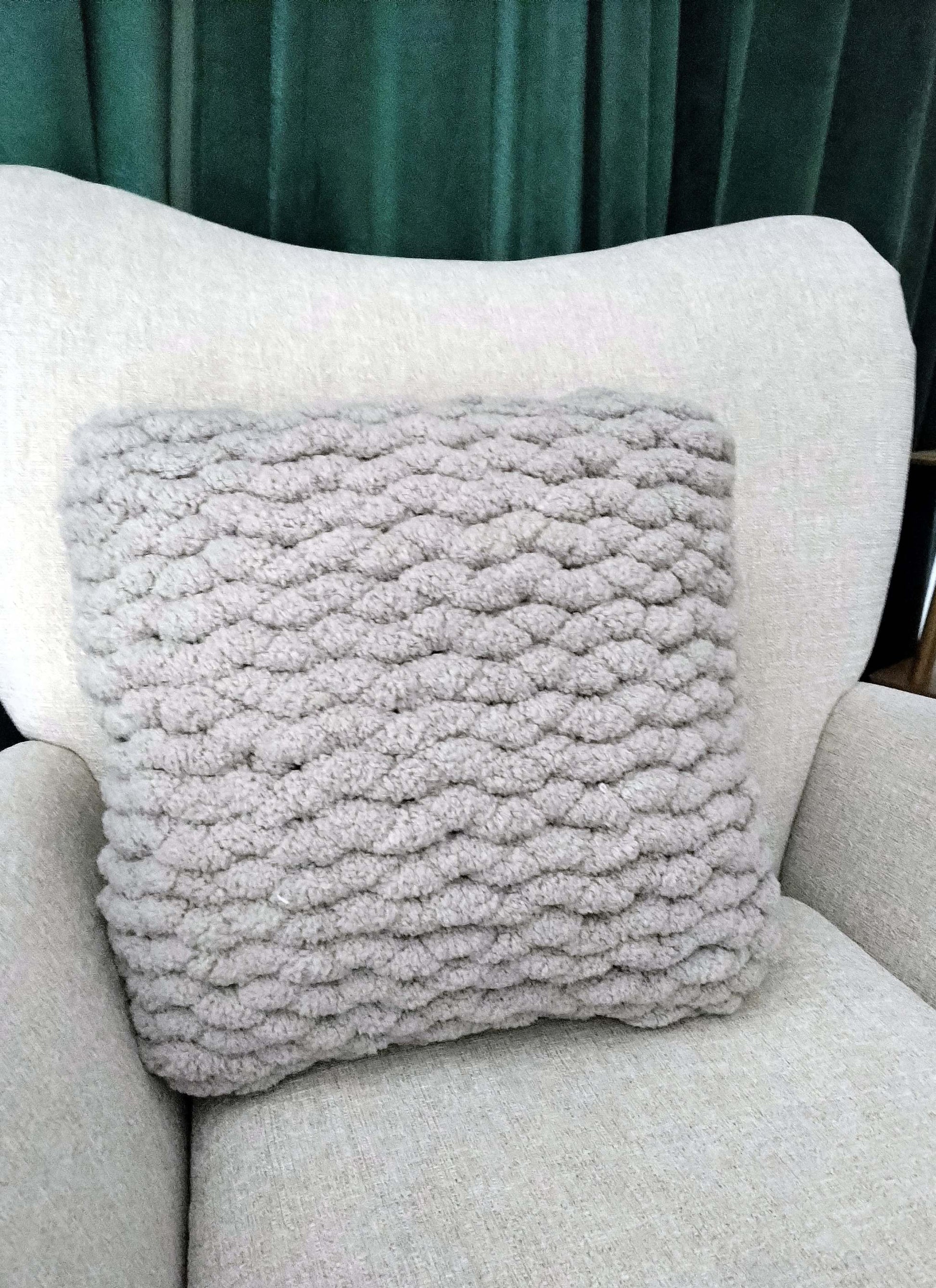 chunky hand knitted cushion - square grey