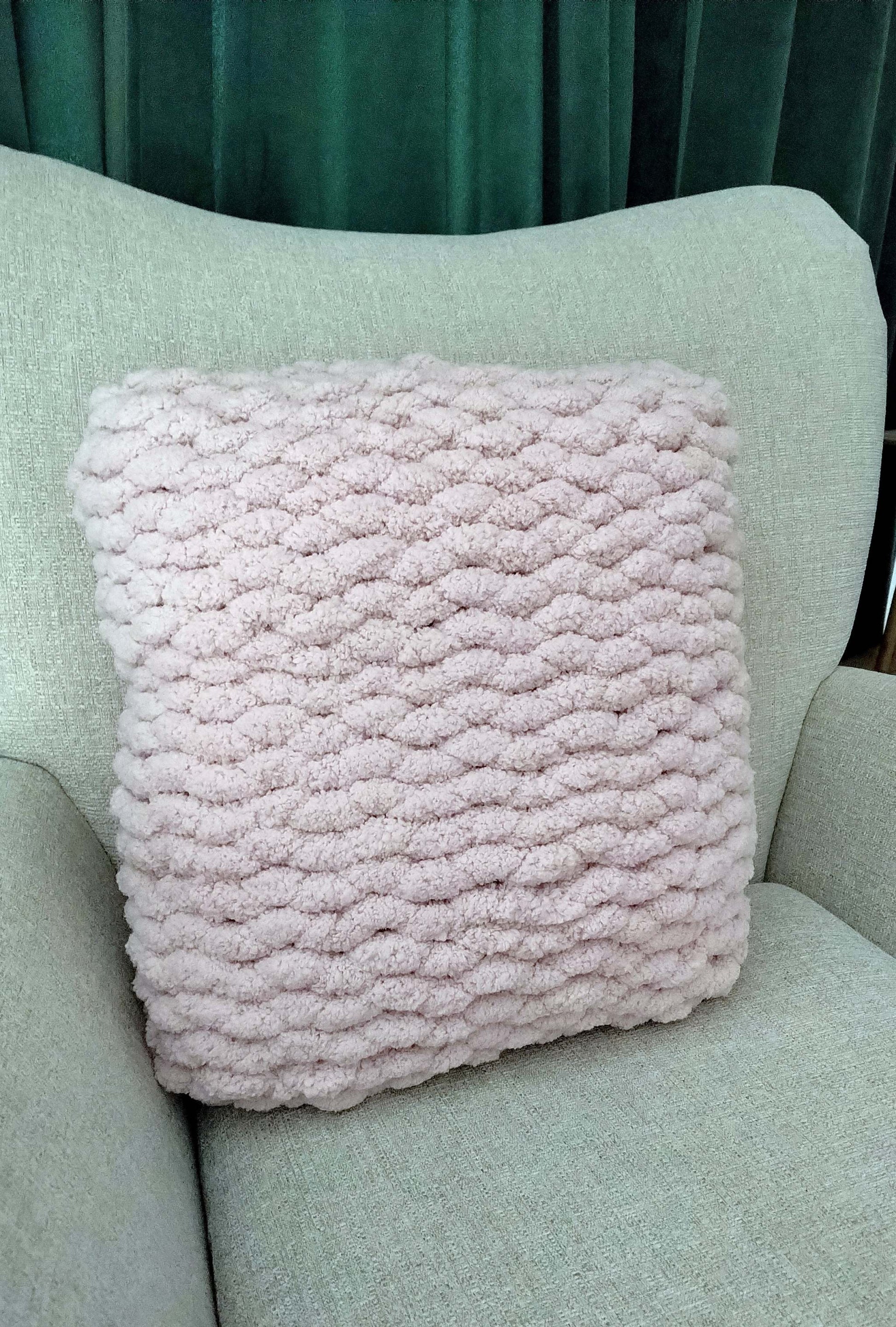 chunky hand knitted cushion - square pink