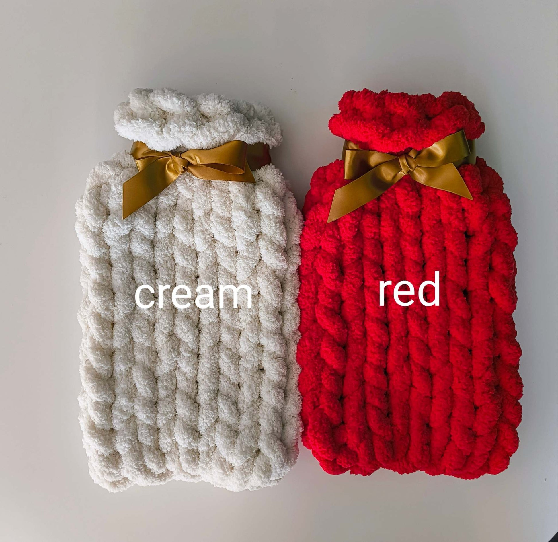 Hot water bottle covers hand knit- super soft chenille yarn