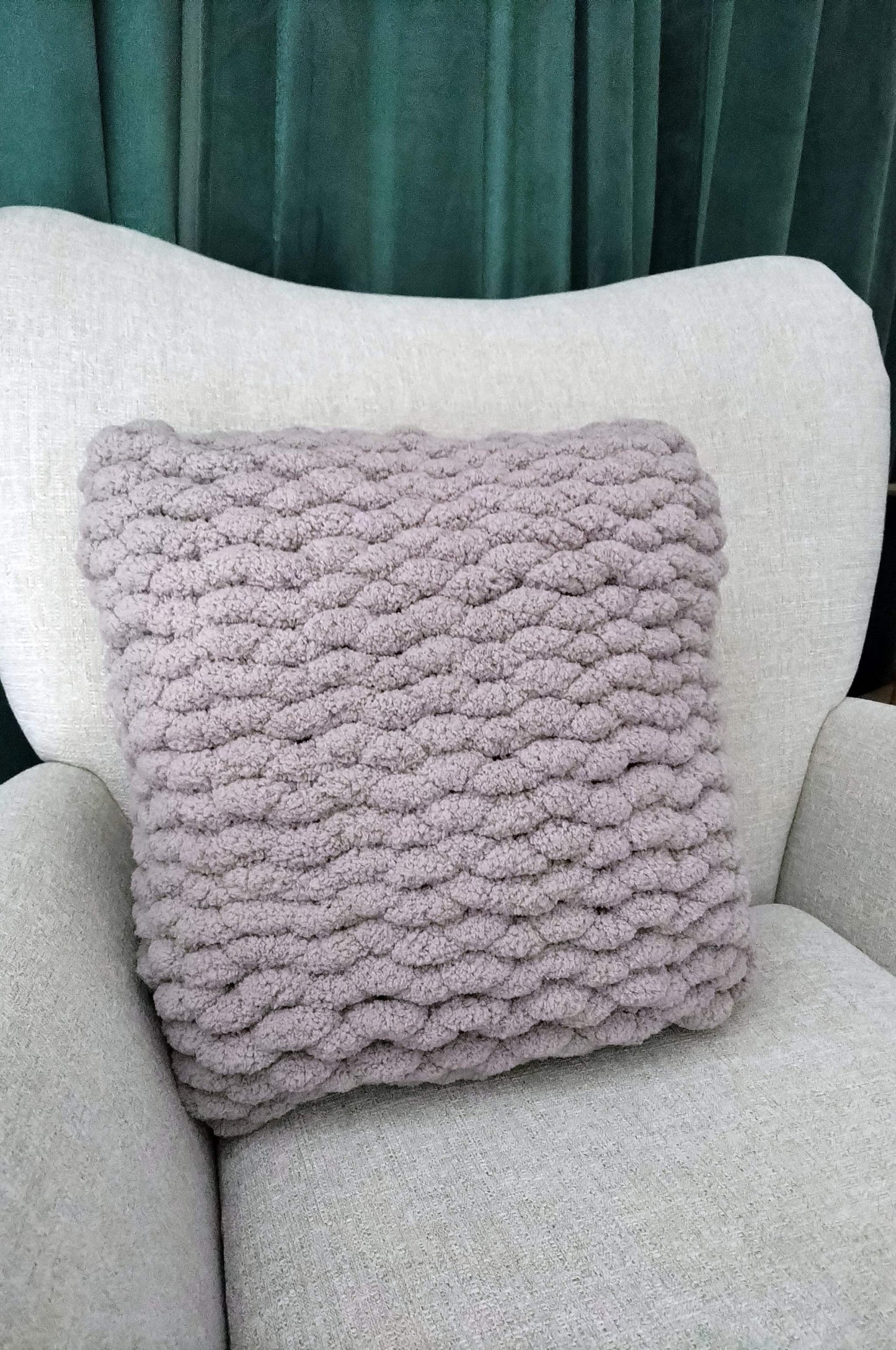 chunky hand knitted cushion - square taupe grey